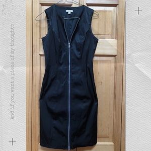 Cache Black Zip Front Sleeveless Sheath Dress size 2 / XS Stretch EUC.